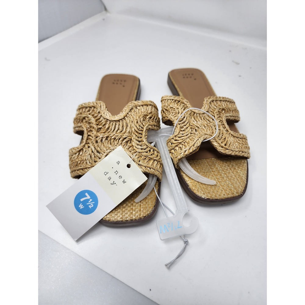 A New Day Womens Woven Raffia Slide Sandals Tan Synthetic Size 7.5 W